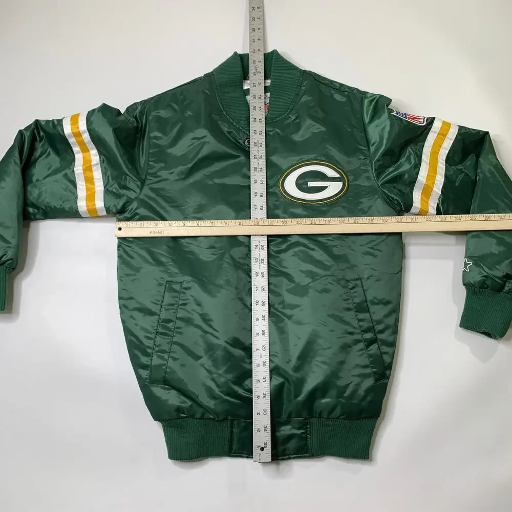 Green Bay Packers Jacket Mens S Satin Varsity Snap Bomber Starter Homage Retro